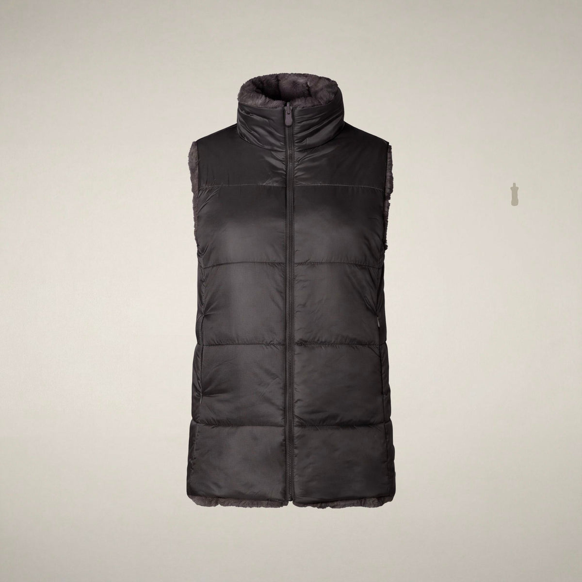 Nives Reversible Faux Fur Puffer Vest - Brown Black
