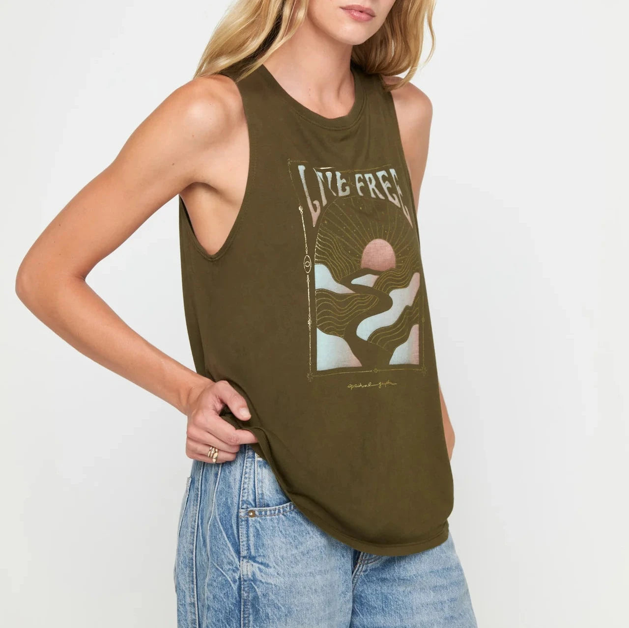 Live Free Jade Muscle Tank - Spruce