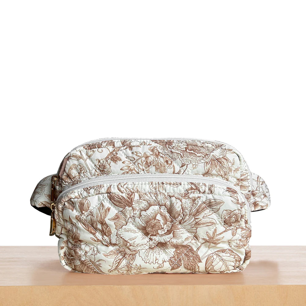 Quilted Double Pocket Belt Bag - Toile
