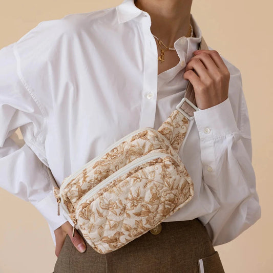 Quilted Double Pocket Belt Bag - Toile