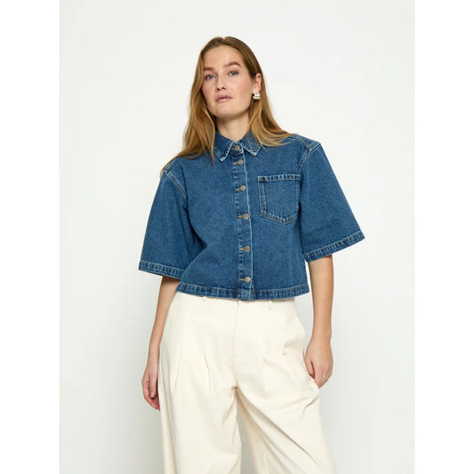 Kaddi Cropped Shirt - Mid Blue