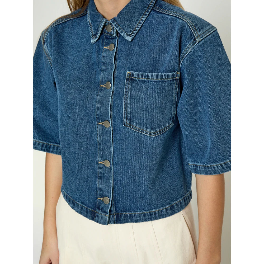 Kaddi Cropped Shirt - Mid Blue