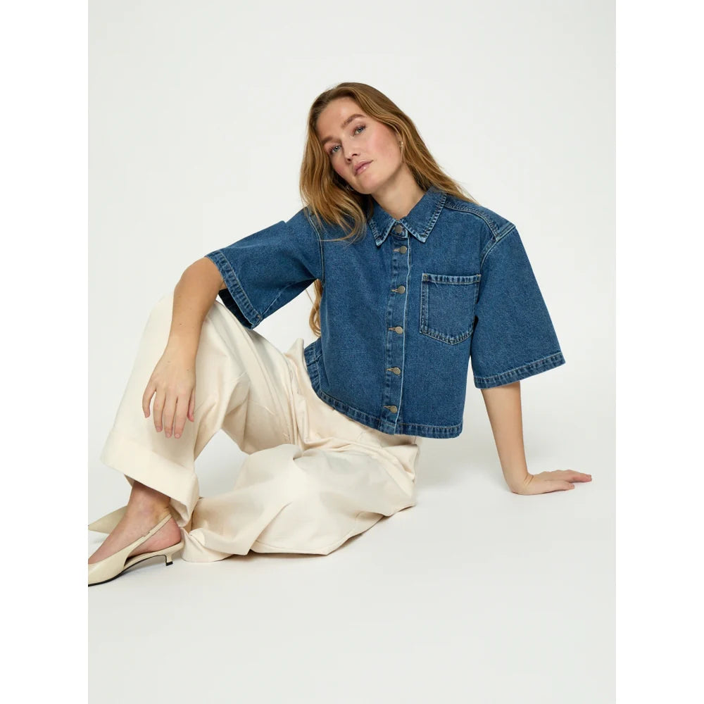 Kaddi Cropped Shirt - Mid Blue