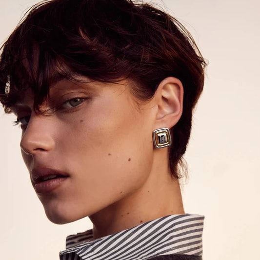 Dalia Two-Toned Studs - Silver