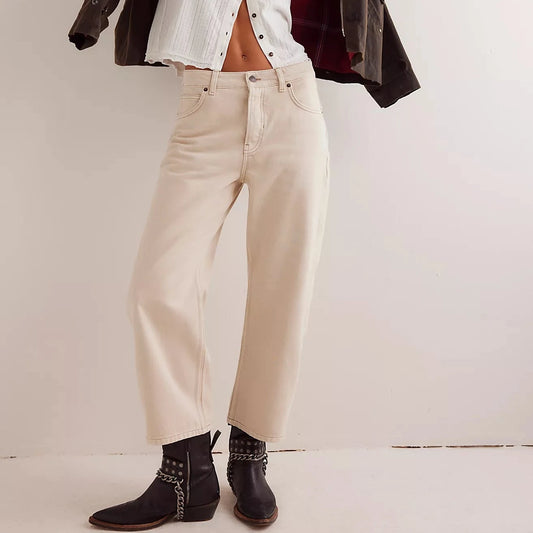 Deep Trance Dropped Boyfriend Jeans - Casual Khaki