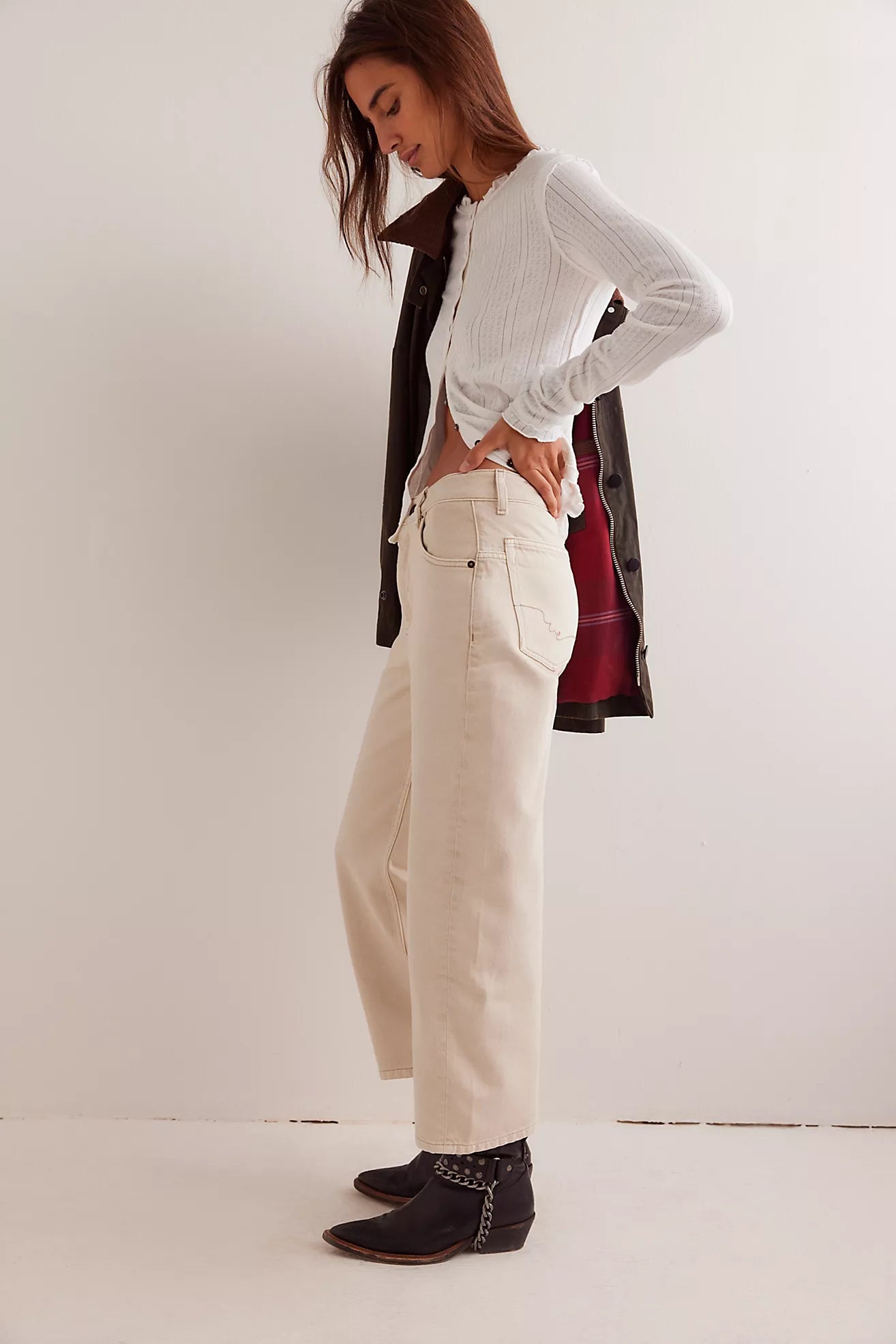 Deep Trance Dropped Boyfriend Jeans - Casual Khaki