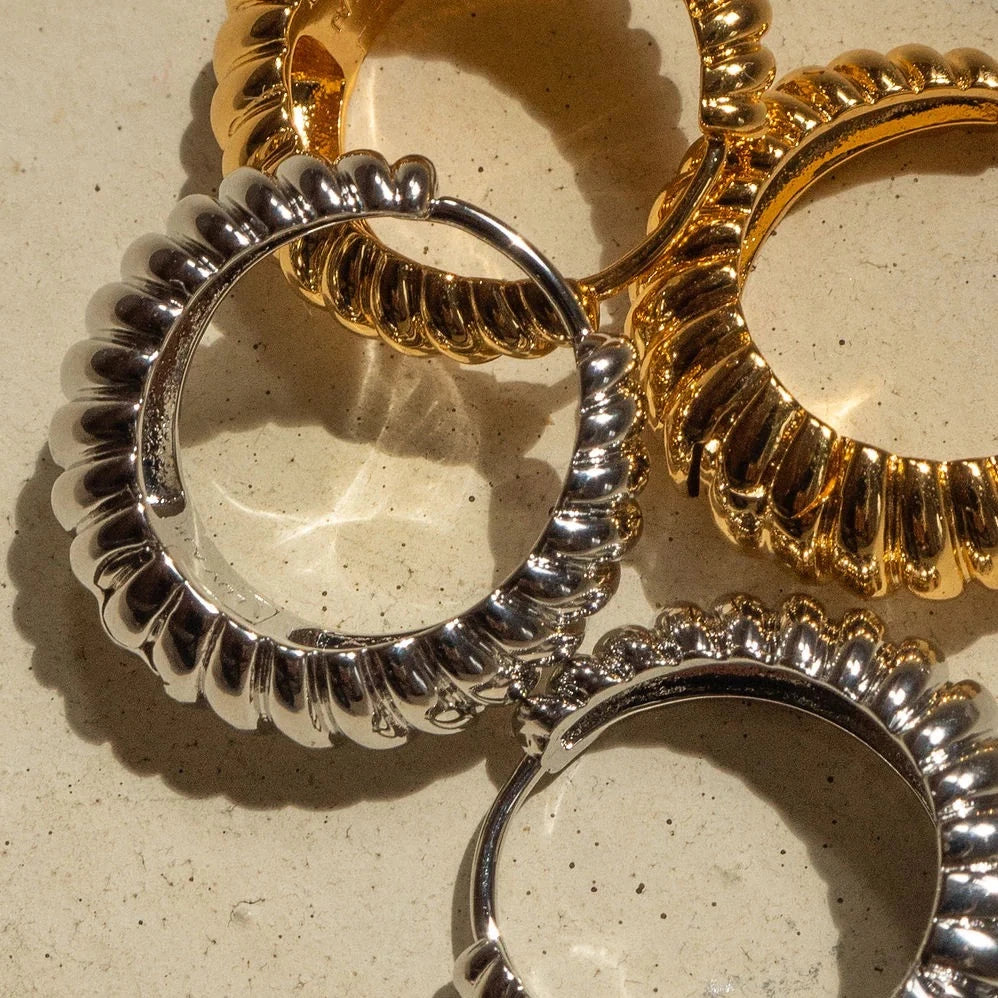 Ridged Marbella Hoops - Silver