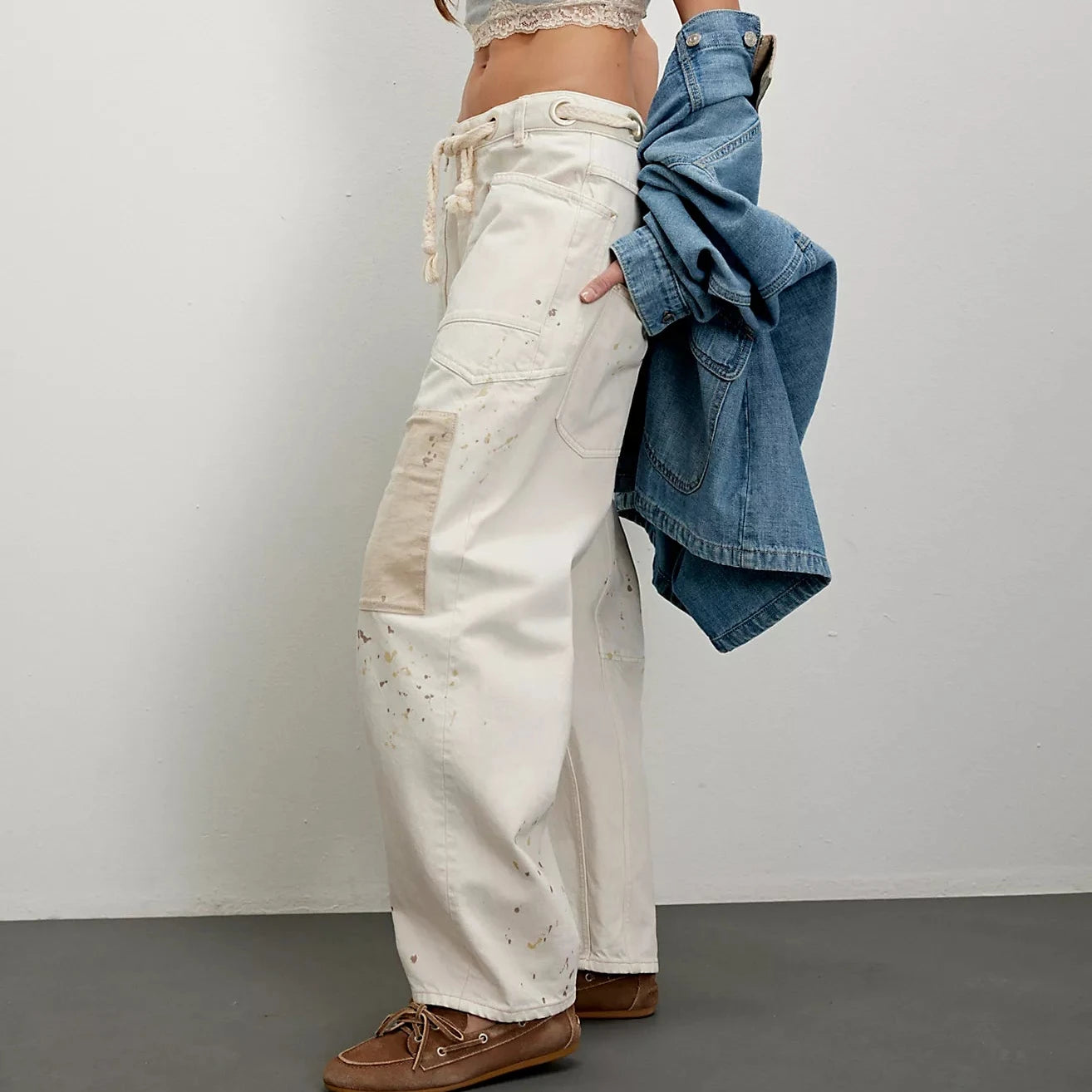 Moxie Pull-On Barrel Jeans - White