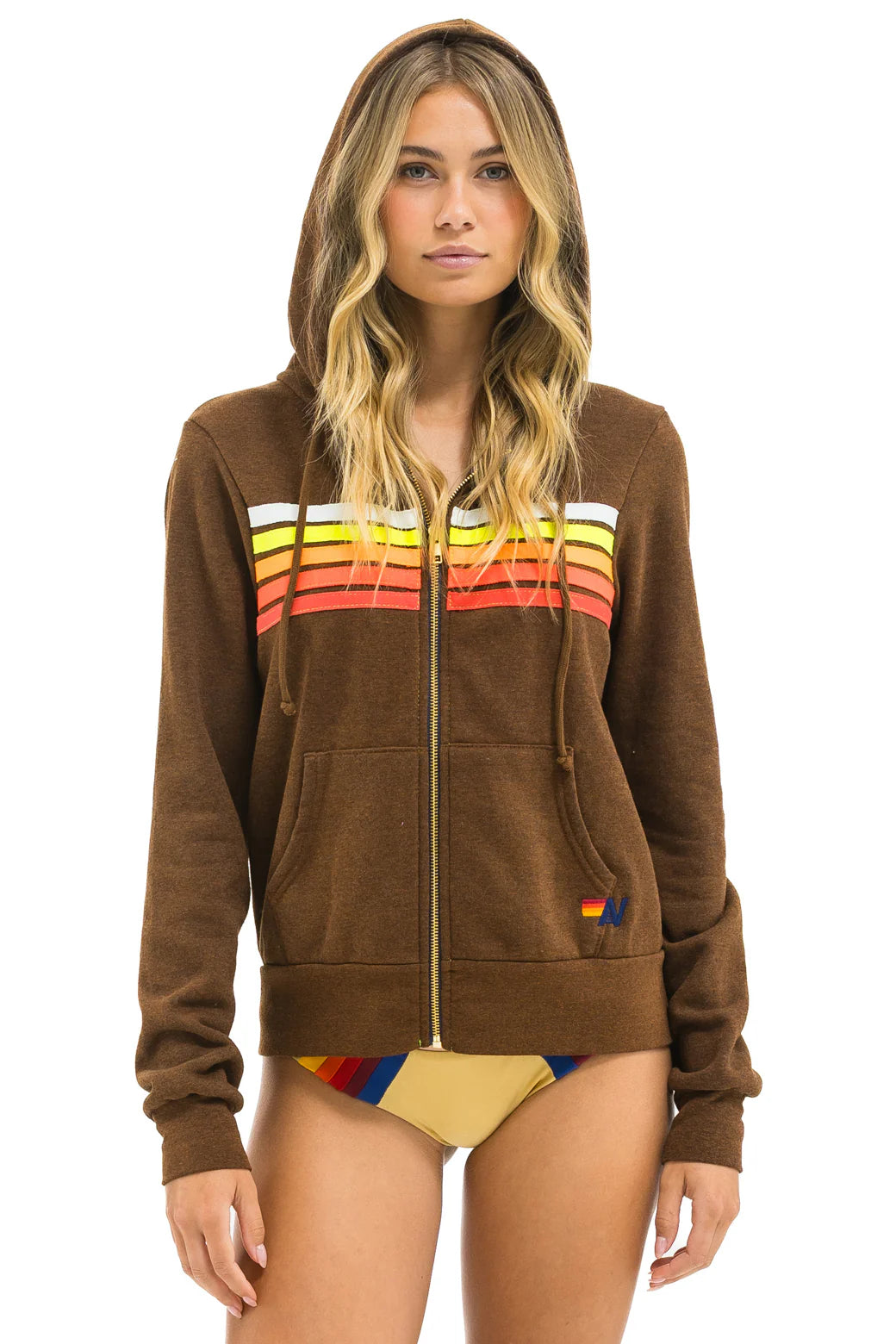 5 Stripe Hoodie - Chocolate / Neon