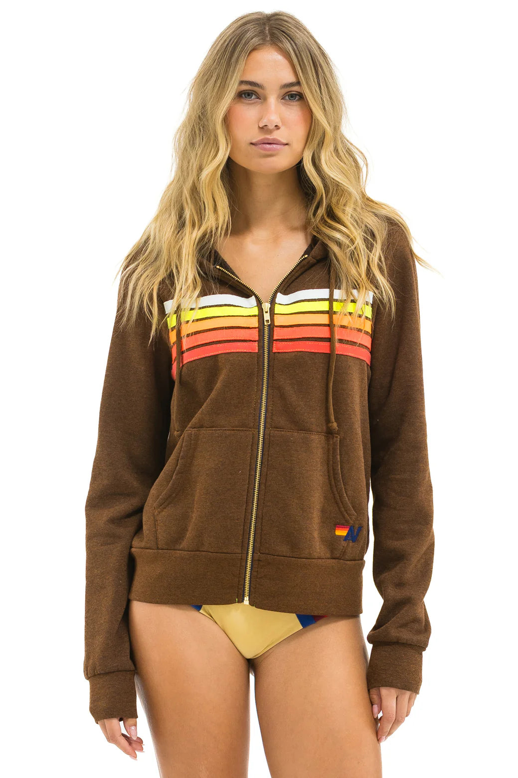 5 Stripe Hoodie - Chocolate / Neon