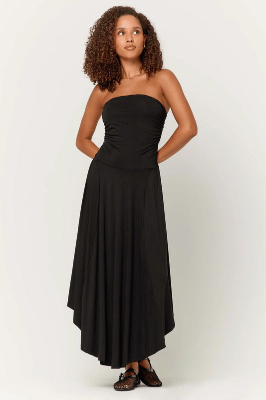 Goddess Strapless Shirred Dress - Black