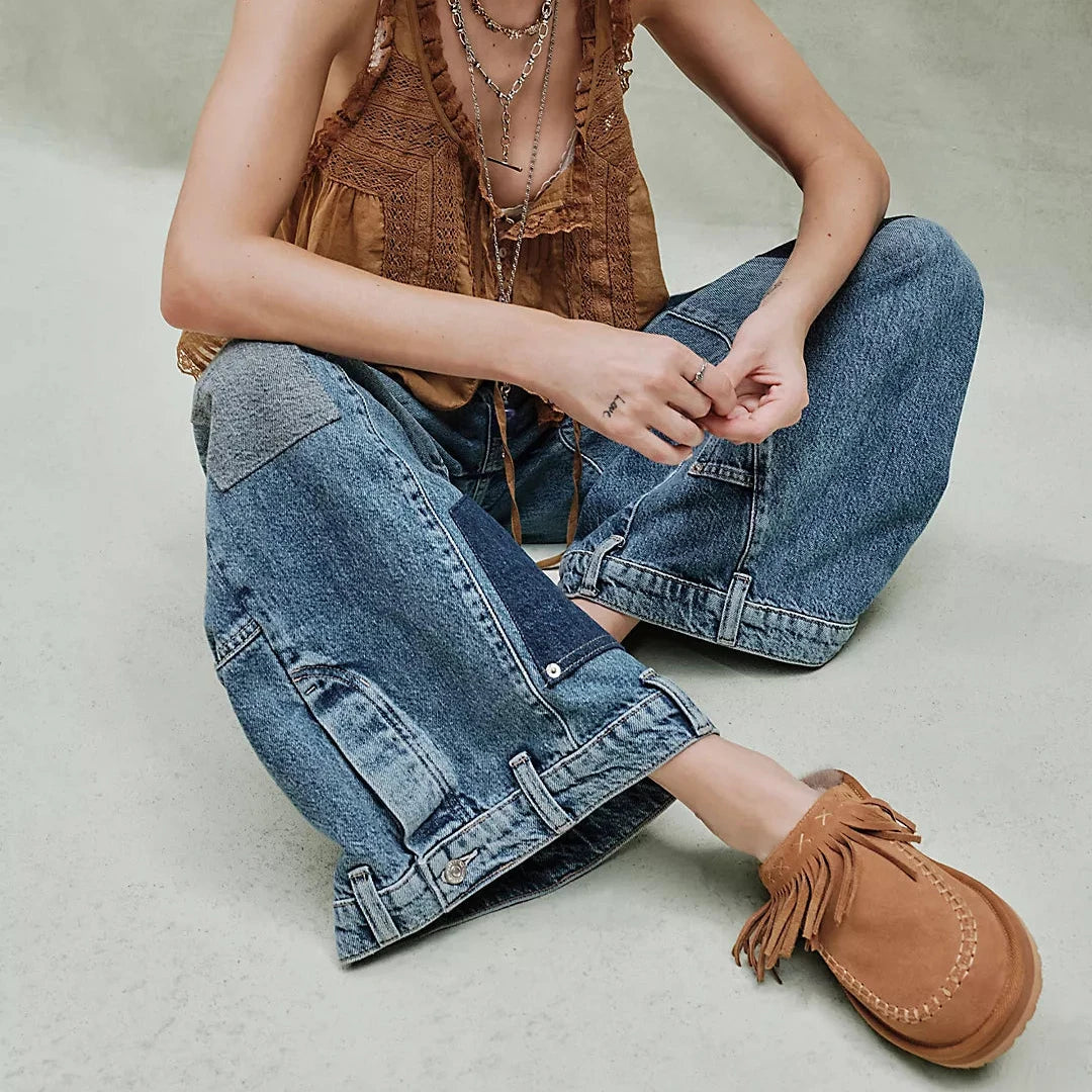 Fallon Fringe Mules - Toffee Suede