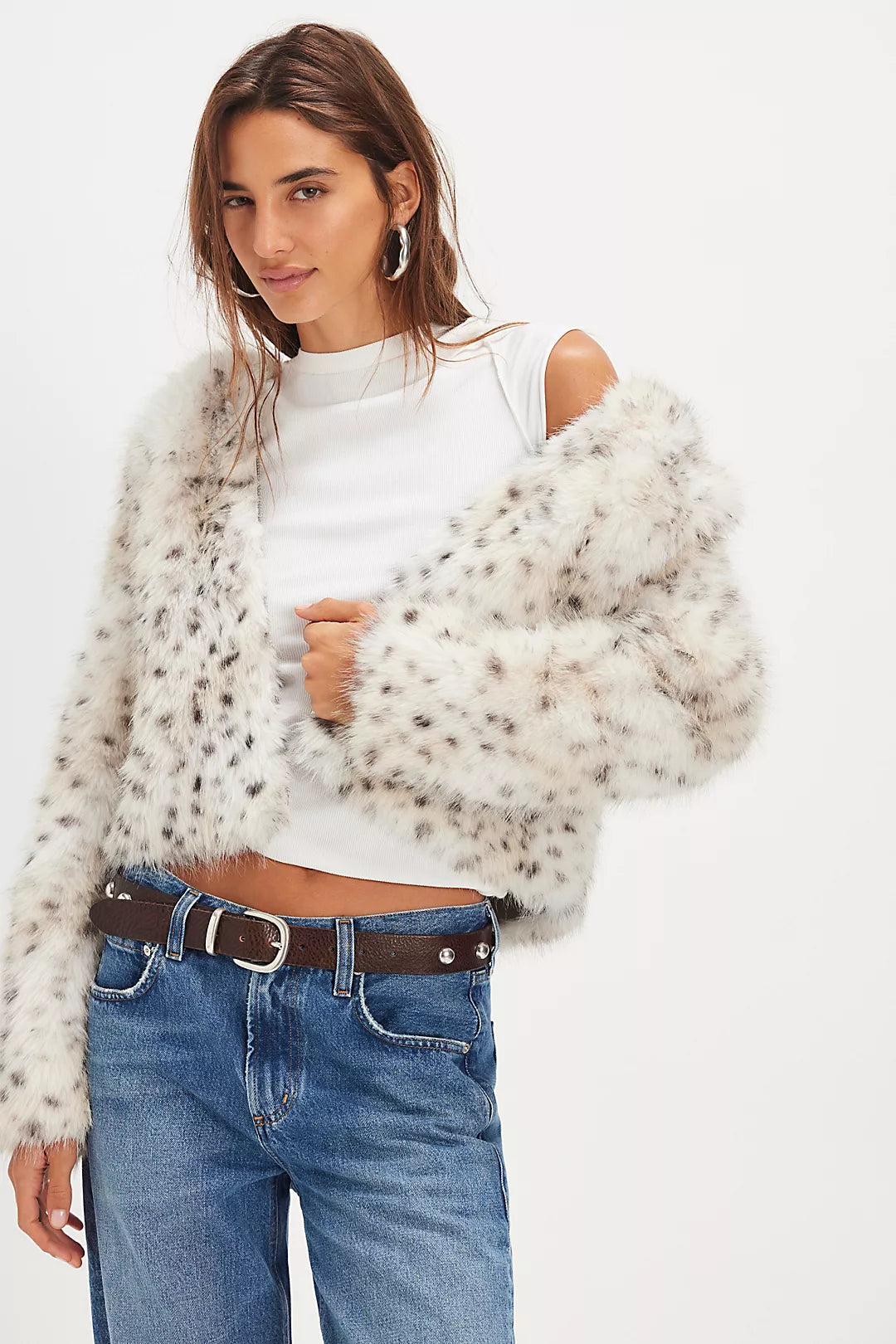 Louder Please Hooded Faux Fur Jacket - Snow Leopard