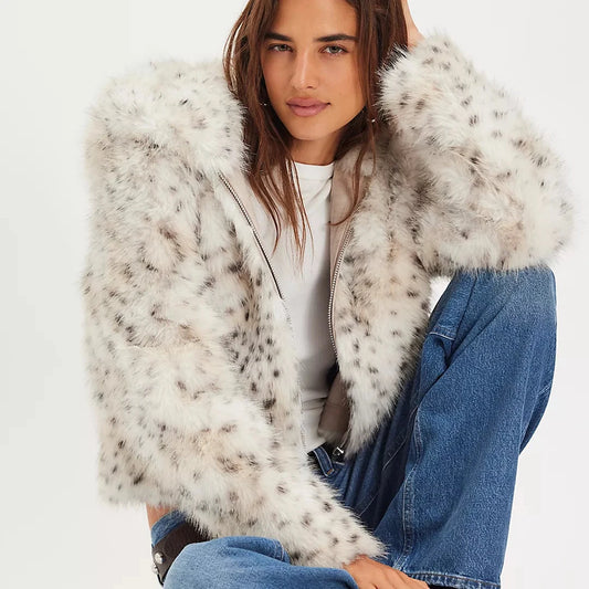 Louder Please Hooded Faux Fur Jacket - Snow Leopard