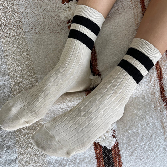 Her Varsity Sock - Cream / Black