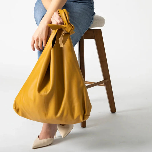 Knot Leather Shoulder Bag - Mustard