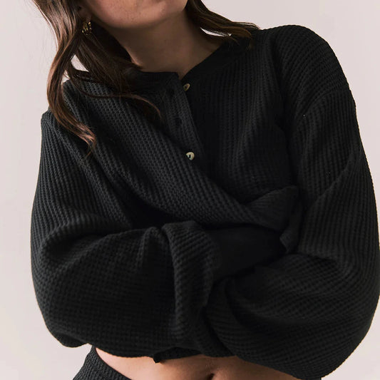 Thayne Cropped Henley - True Black