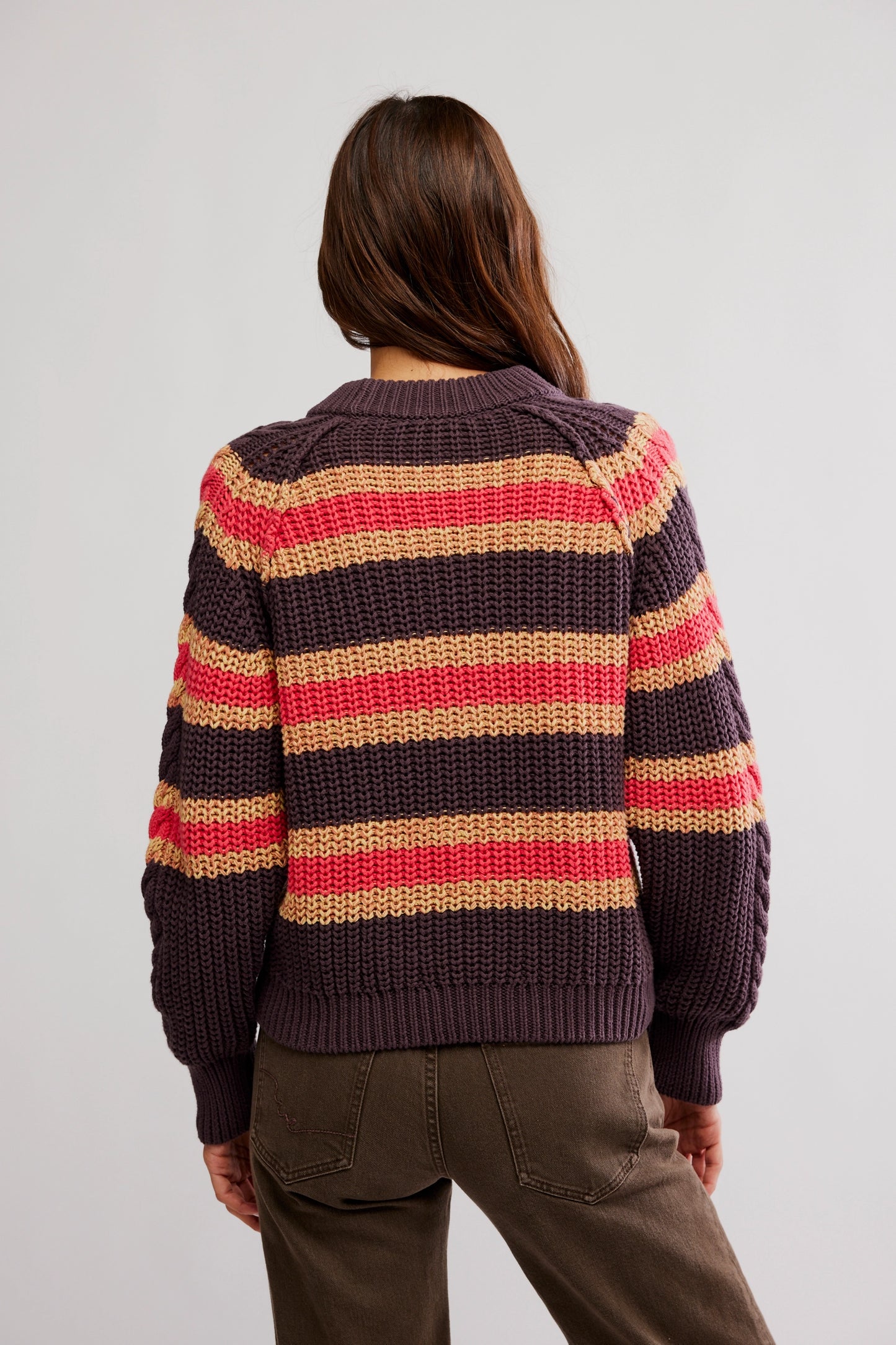 Frankie Cable Striped Pullover - Chocolate Combo