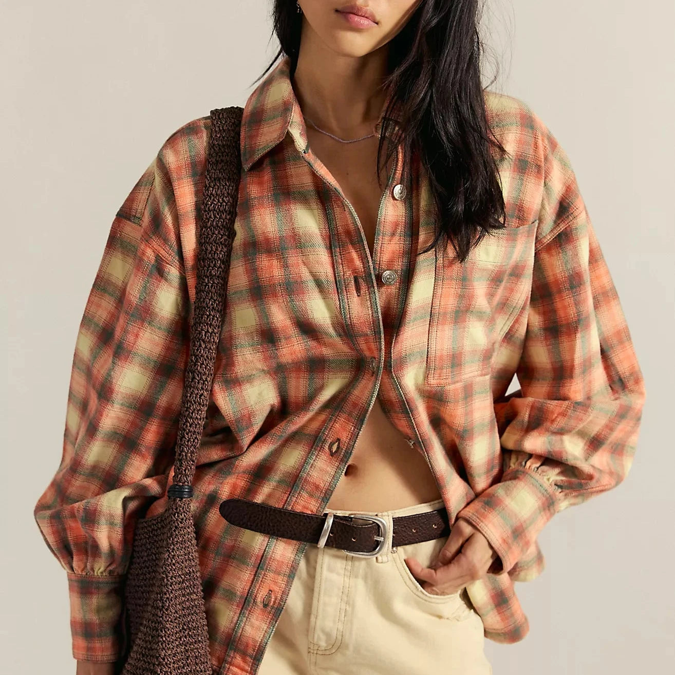 Ashley Plaid Shirt - Sand Plaid Gia