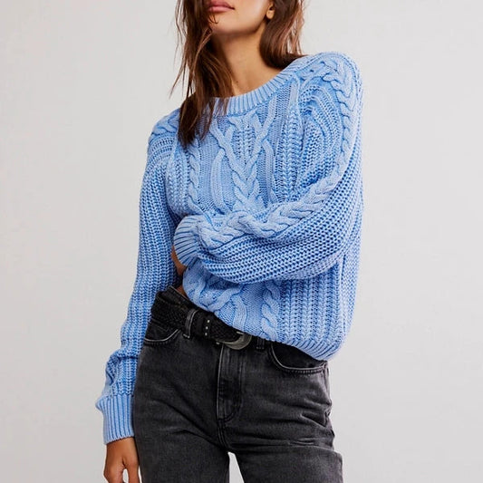 Frankie Cable Sweater - Della Robbia Blue