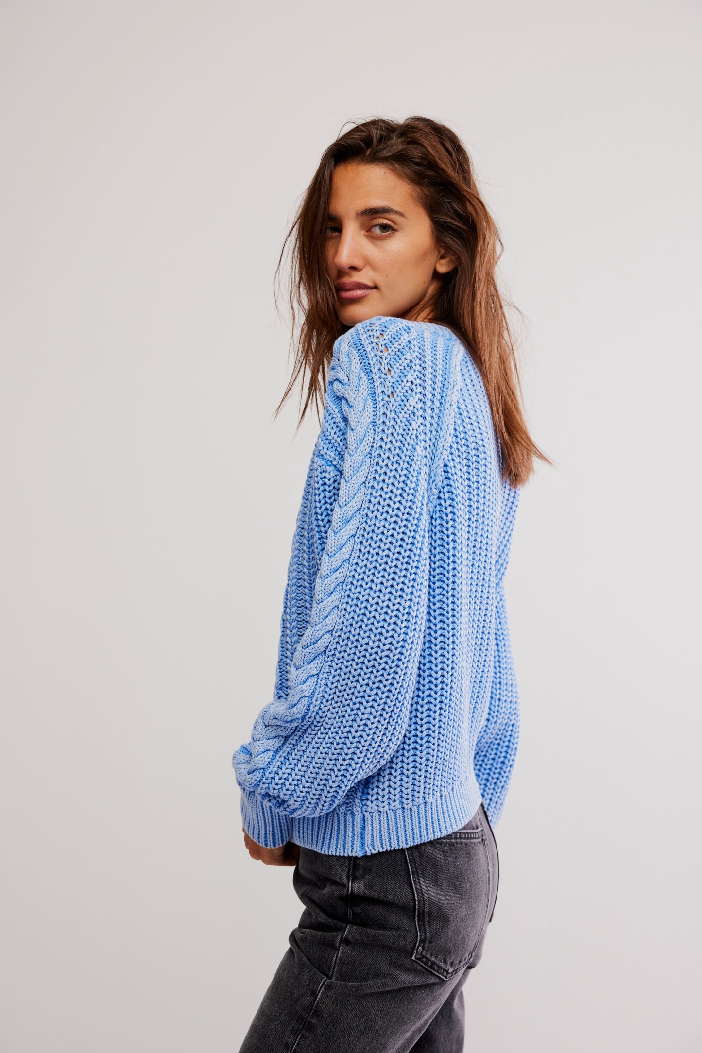 Frankie Cable Sweater - Della Robbia Blue