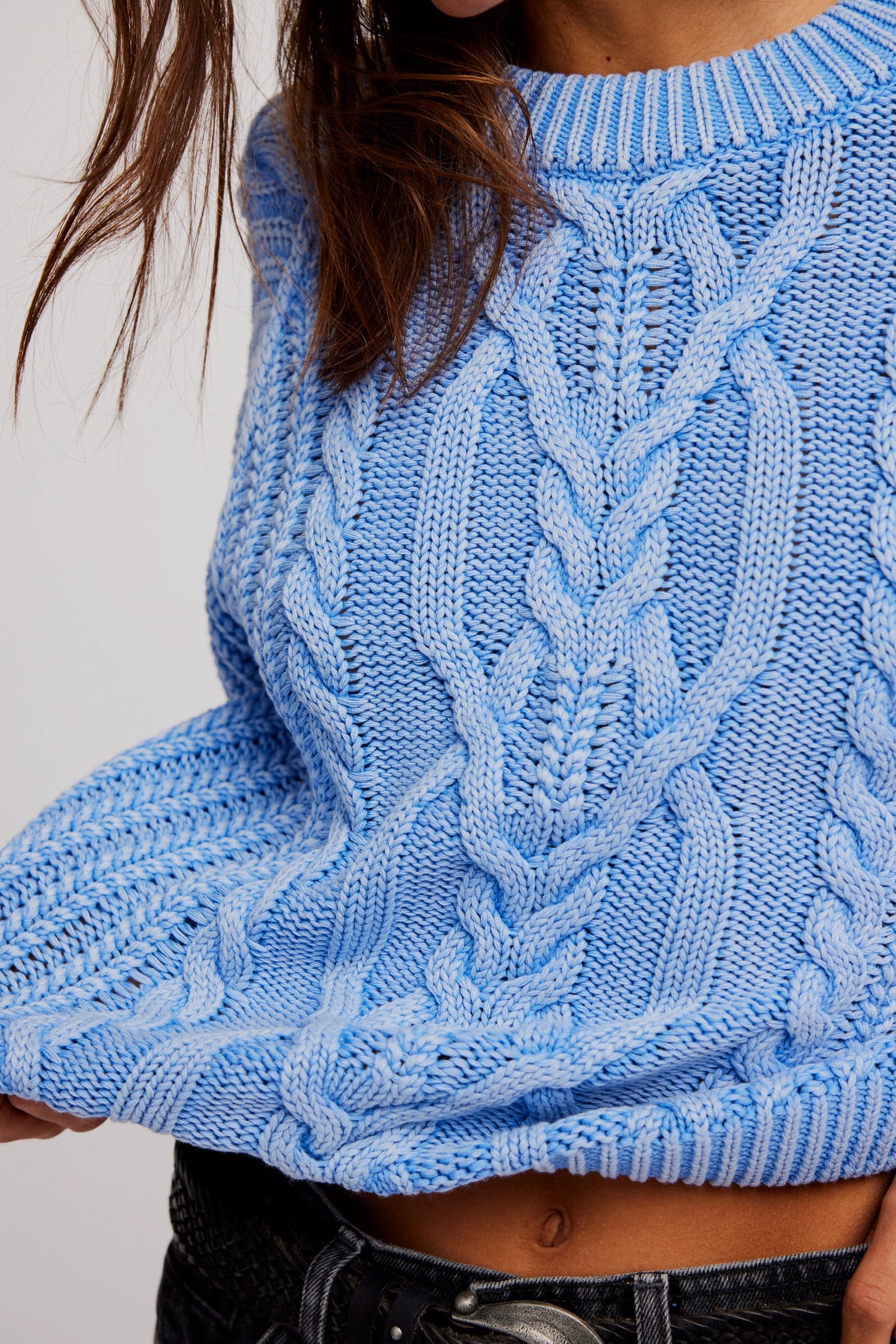 Frankie Cable Sweater - Della Robbia Blue