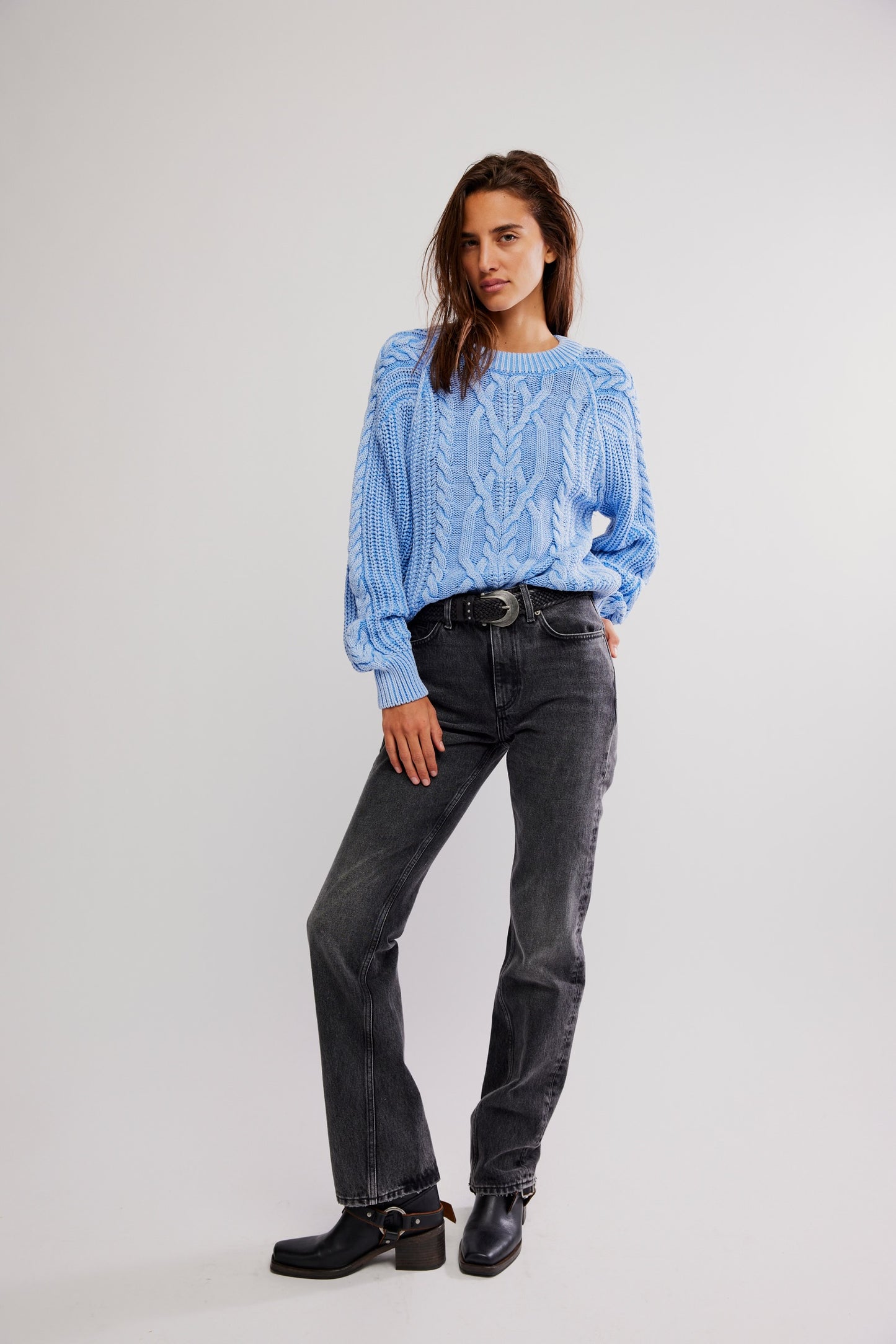 Frankie Cable Sweater - Della Robbia Blue