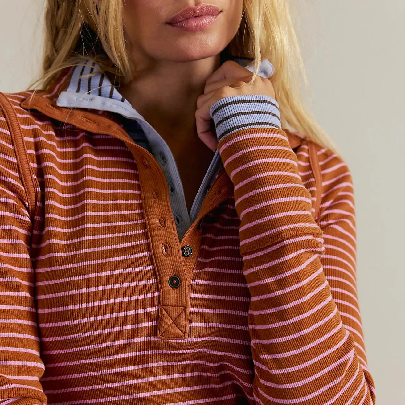 Lake Stripe Henley - Cinnamon Combo