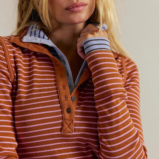 Lake Stripe Henley - Cinnamon Combo