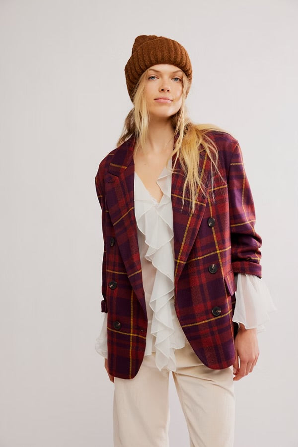 Dean Double-Breasted Blazer - Plum Combo