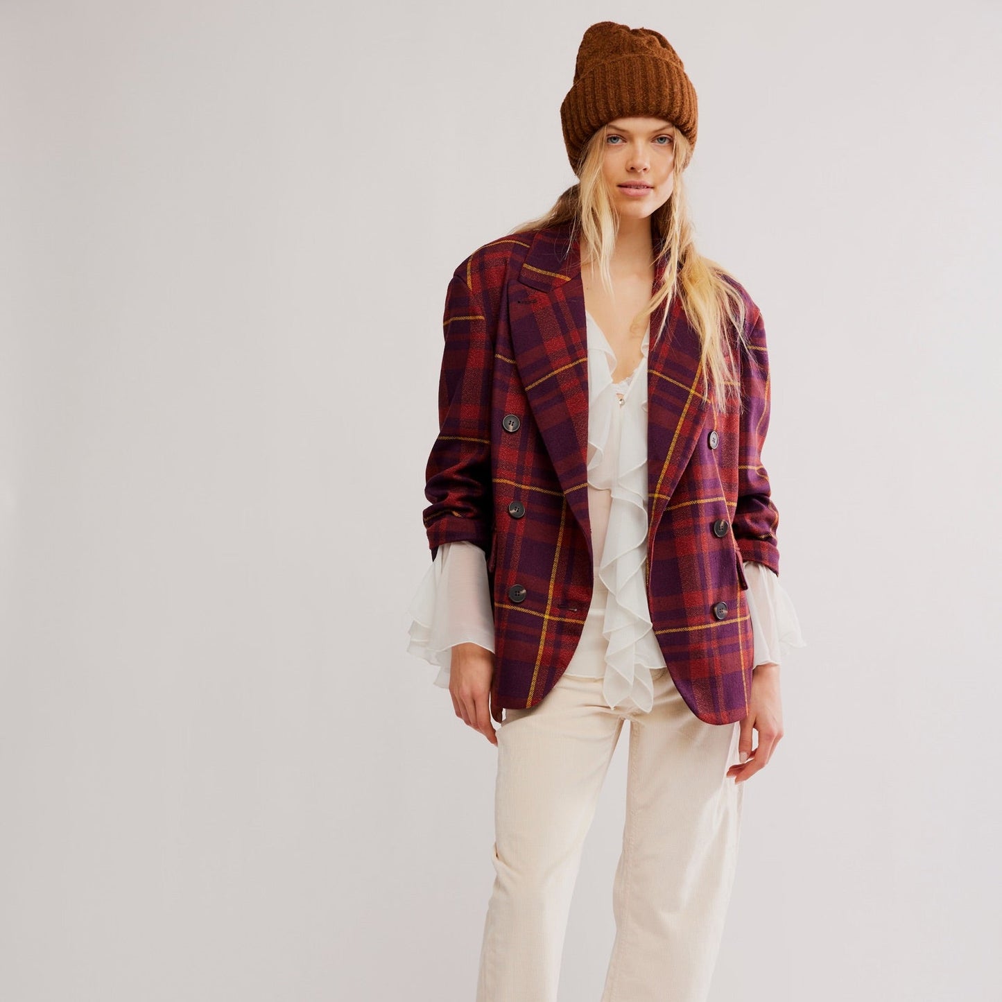 Dean Double-Breasted Blazer - Plum Combo