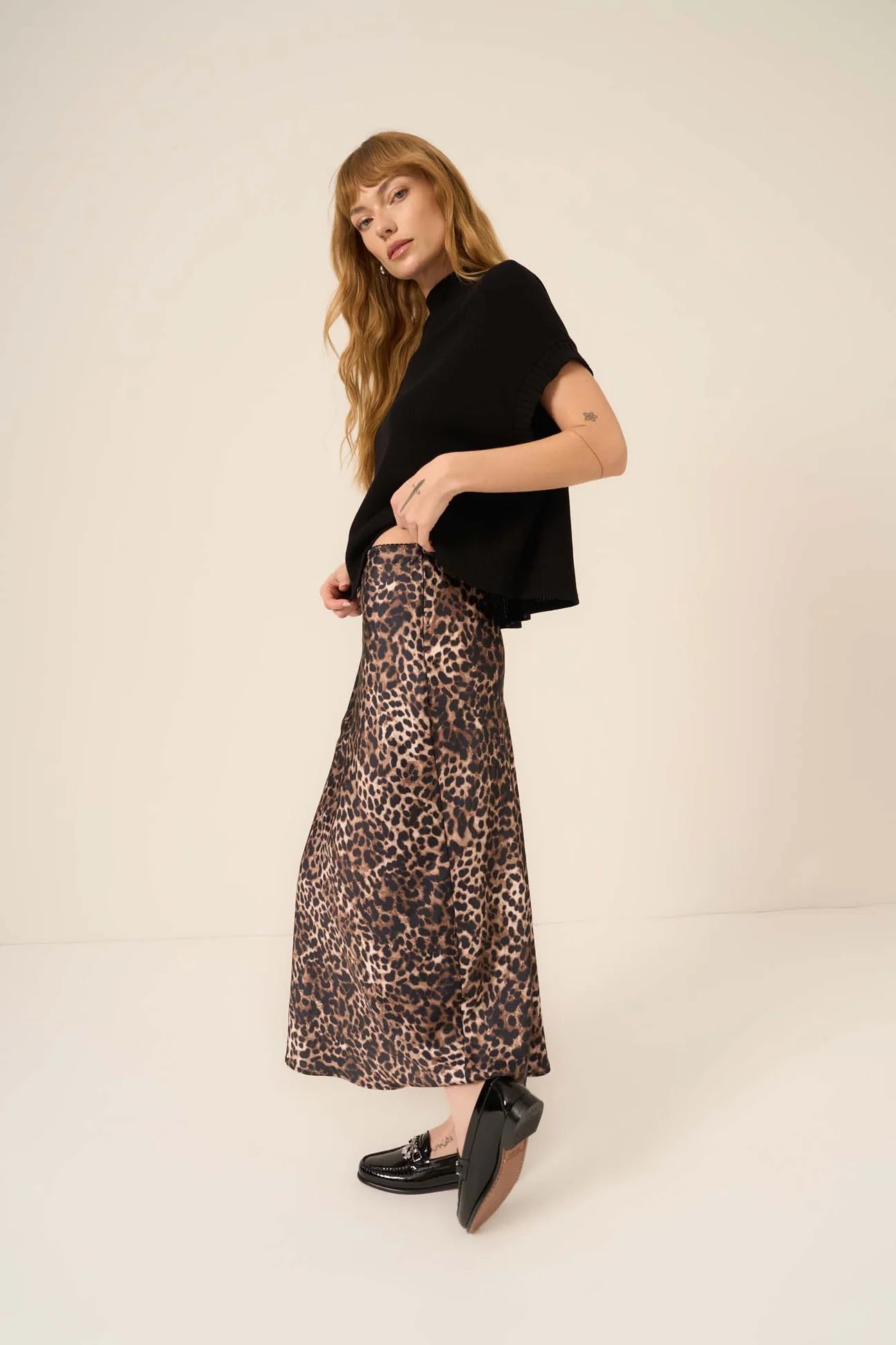 Everly Mixed Rib Tee - Black