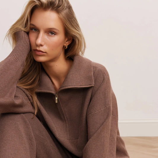 Olly Half-Zip Sweater - Brown
