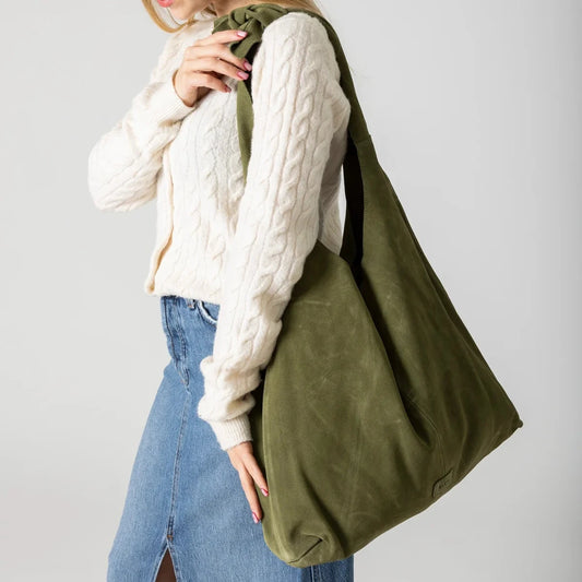 Knot Suede Shoulder Bag - Olive
