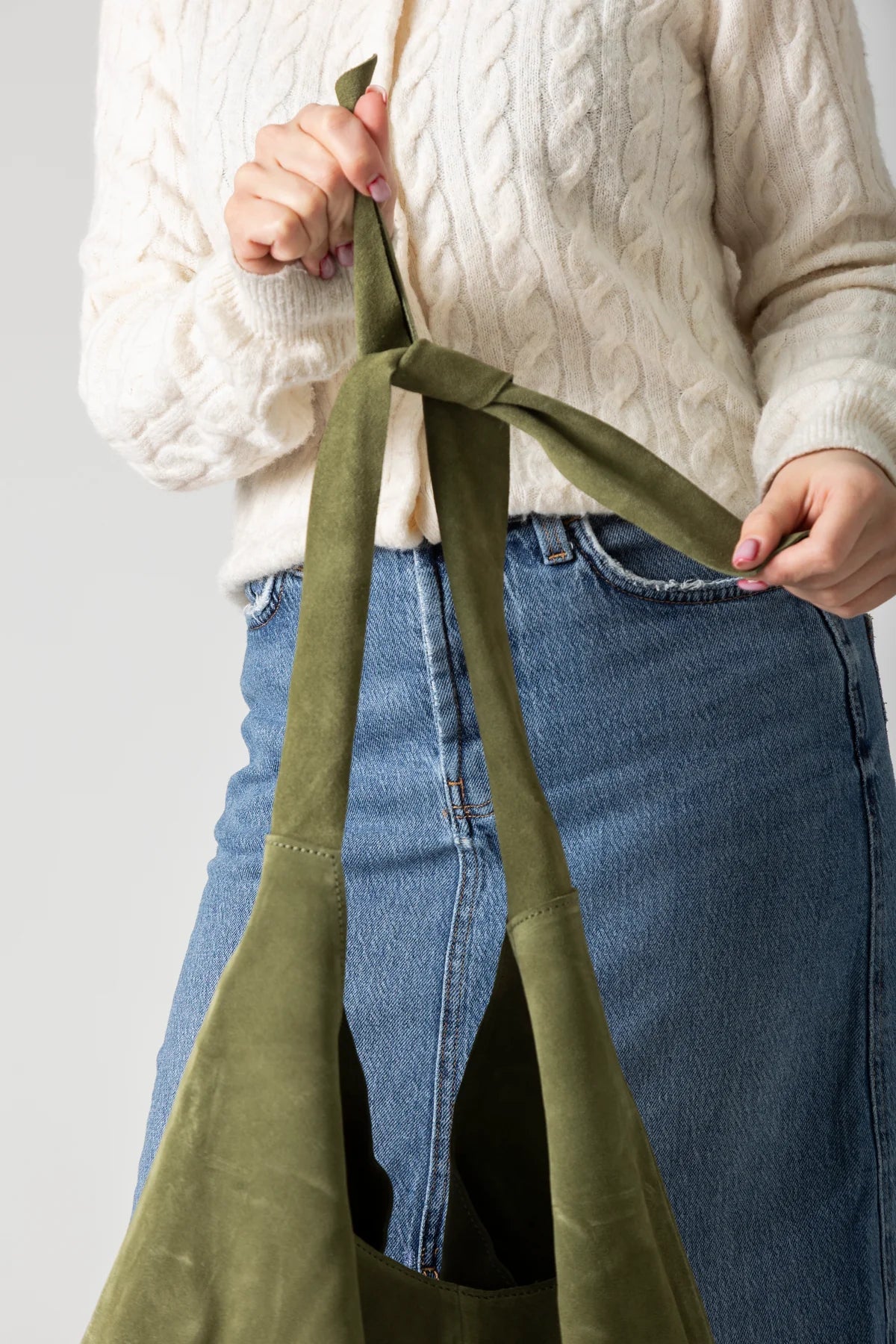 Knot Suede Shoulder Bag - Olive