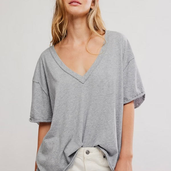 Nina Tee V Neck - Heather Grey