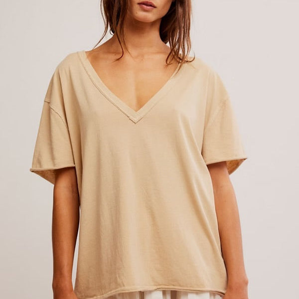 Nina Tee V Neck - Oat Latte