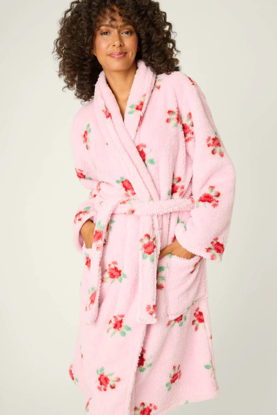 Rose Print Plush Robe