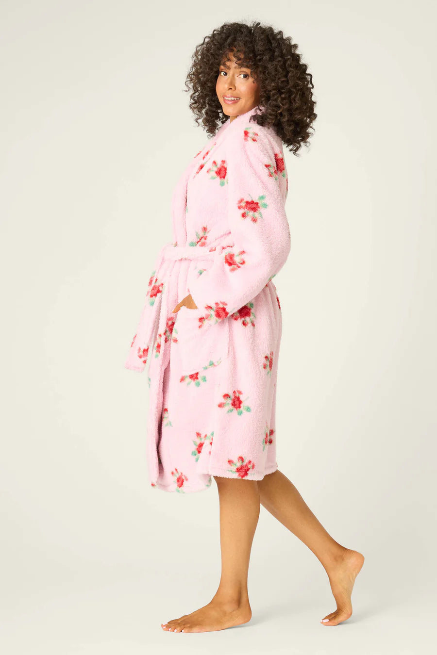 Rose Print Plush Robe
