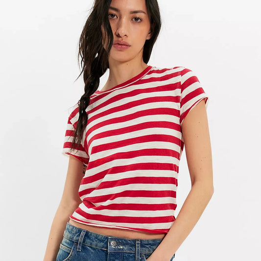 Nora Striped Cotton Tee - Red Combo