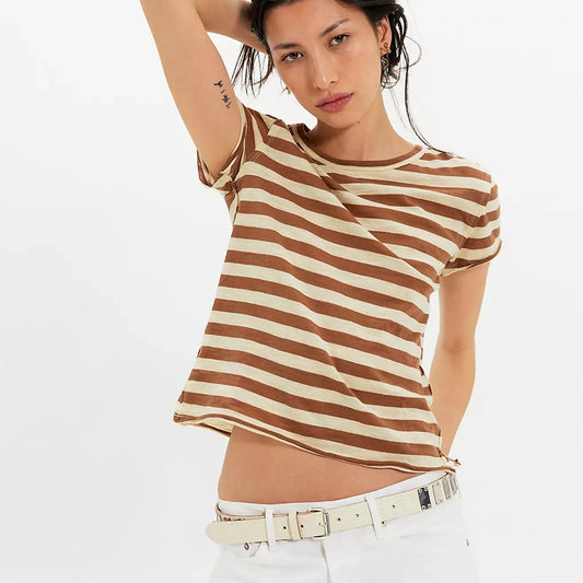 Nora Striped Cotton Tee - Mocha Combo