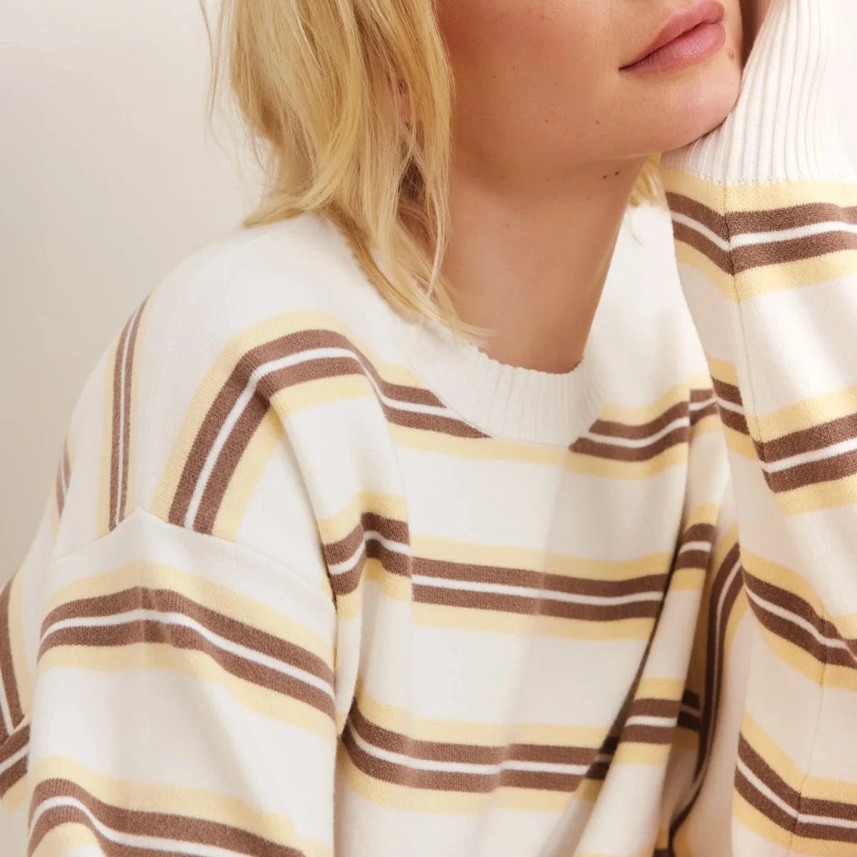 Olly Cropped Striped Sweater - Vanilla Multi