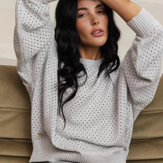 Olly Crochet Sweater - Grey Melange