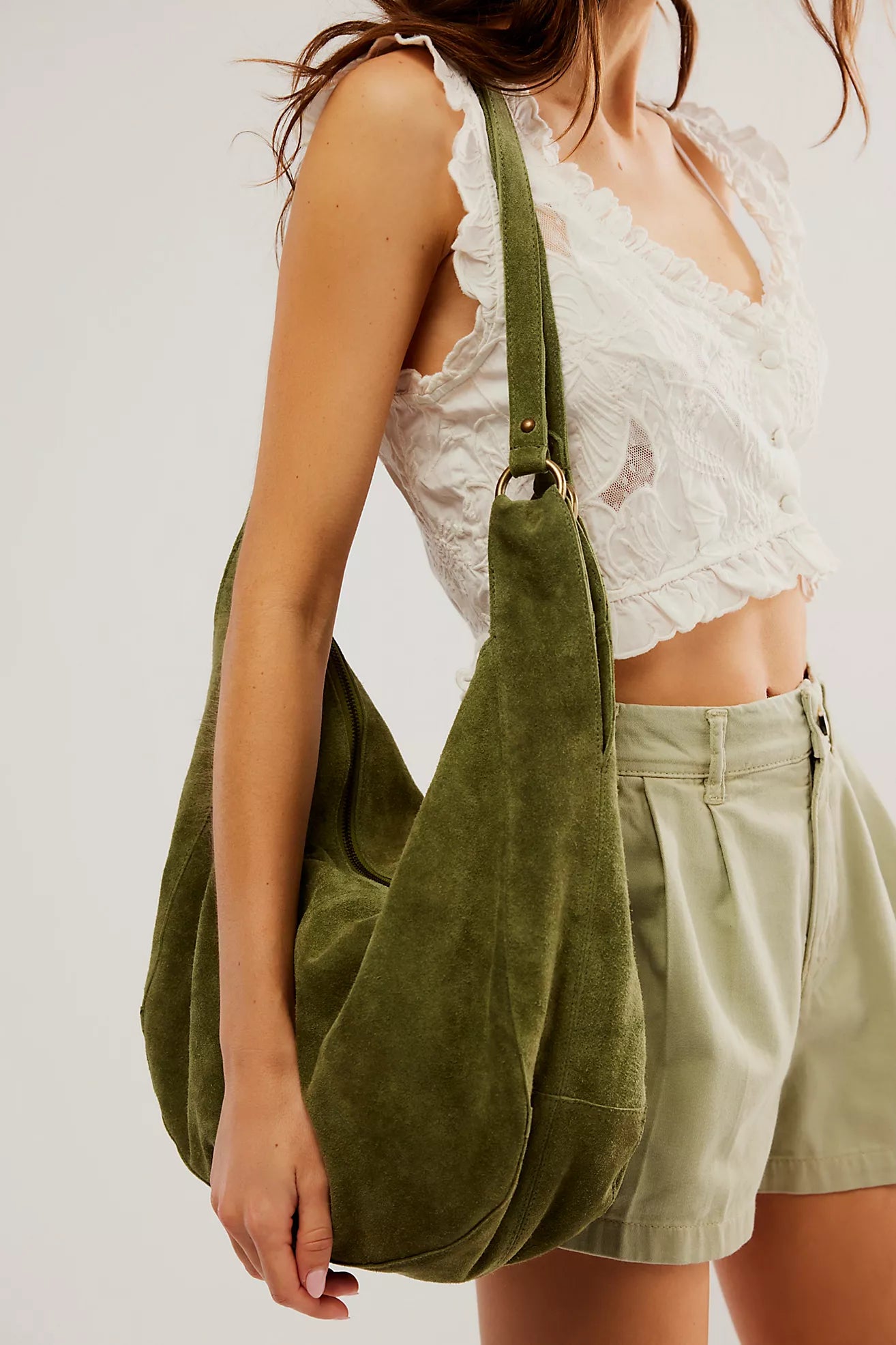 Roma Suede Tote - Olive Moss