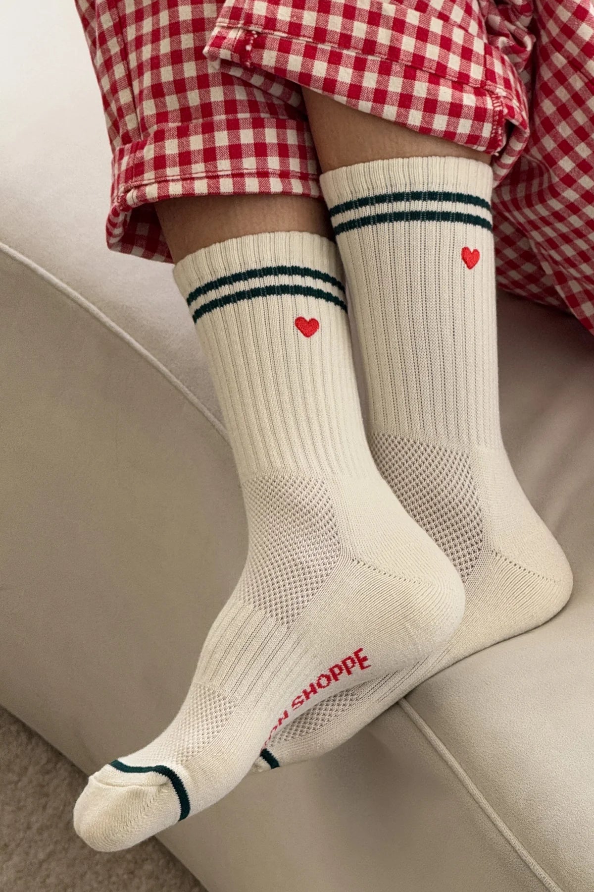 Embroidered Boyfriend Socks - Parchment