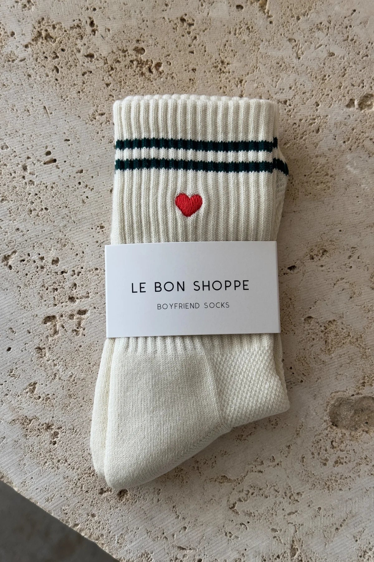 Embroidered Boyfriend Socks - Parchment
