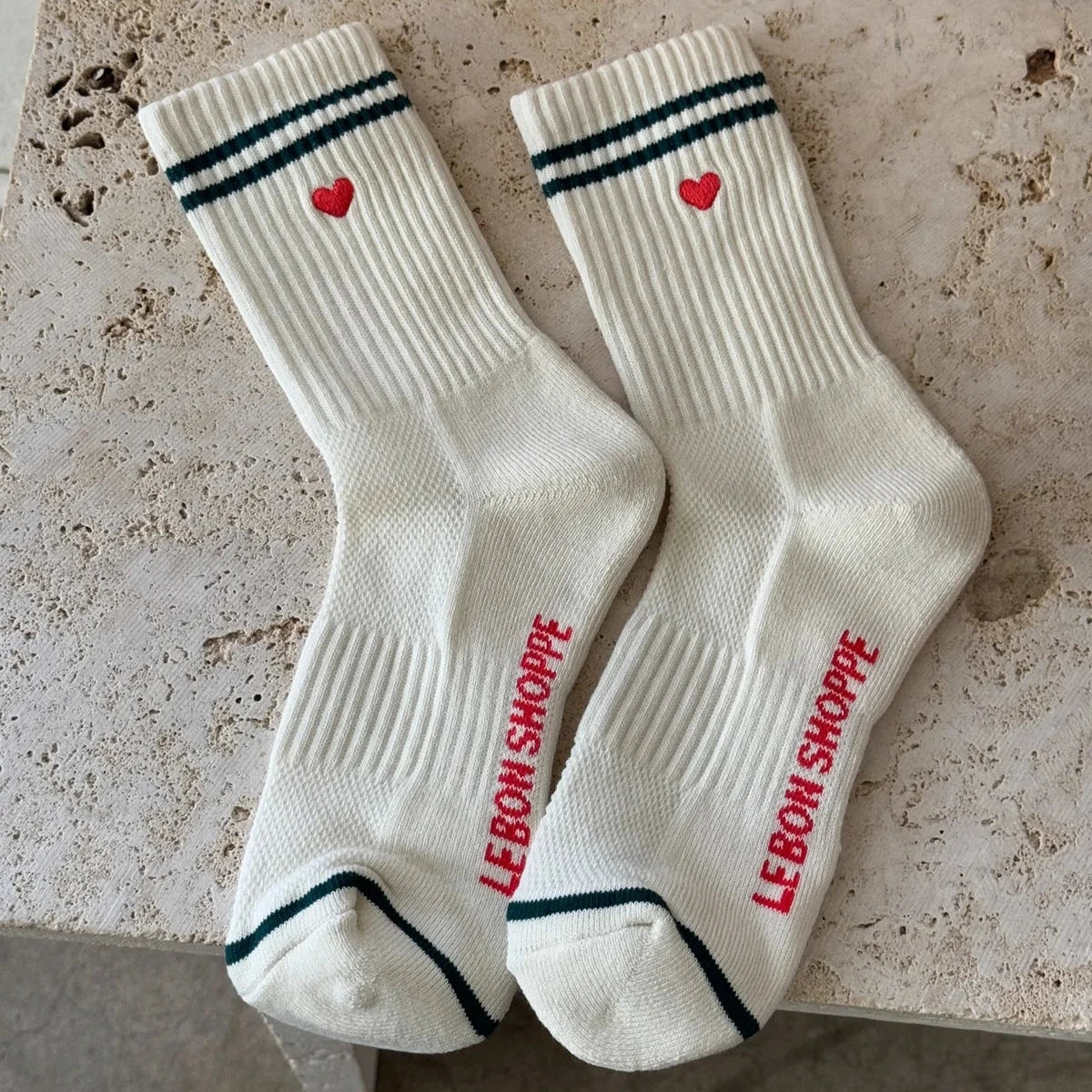 Embroidered Boyfriend Socks - Parchment