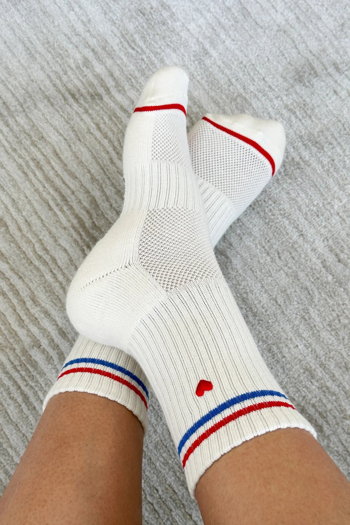 Embroidered Boyfriend Socks - Red / Blue