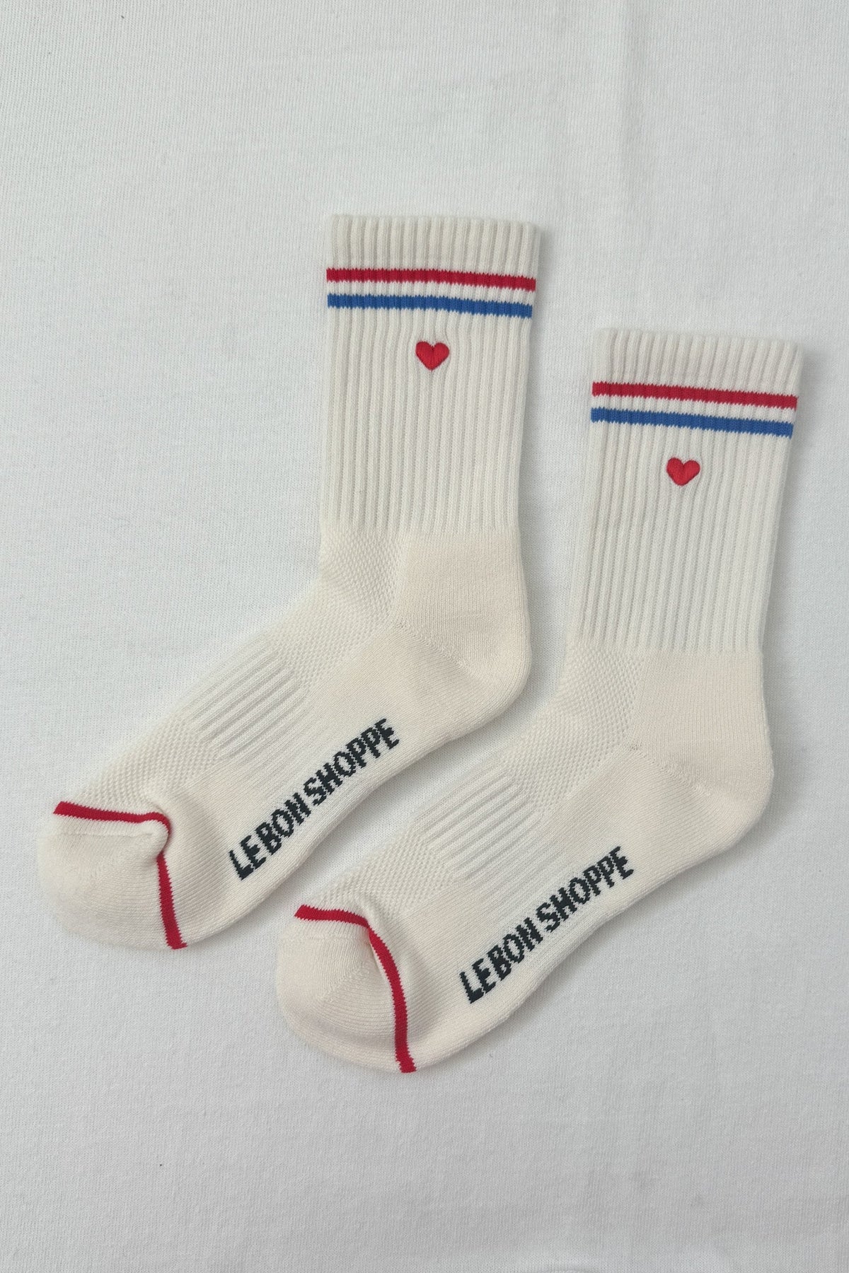 Embroidered Boyfriend Socks - Red / Blue