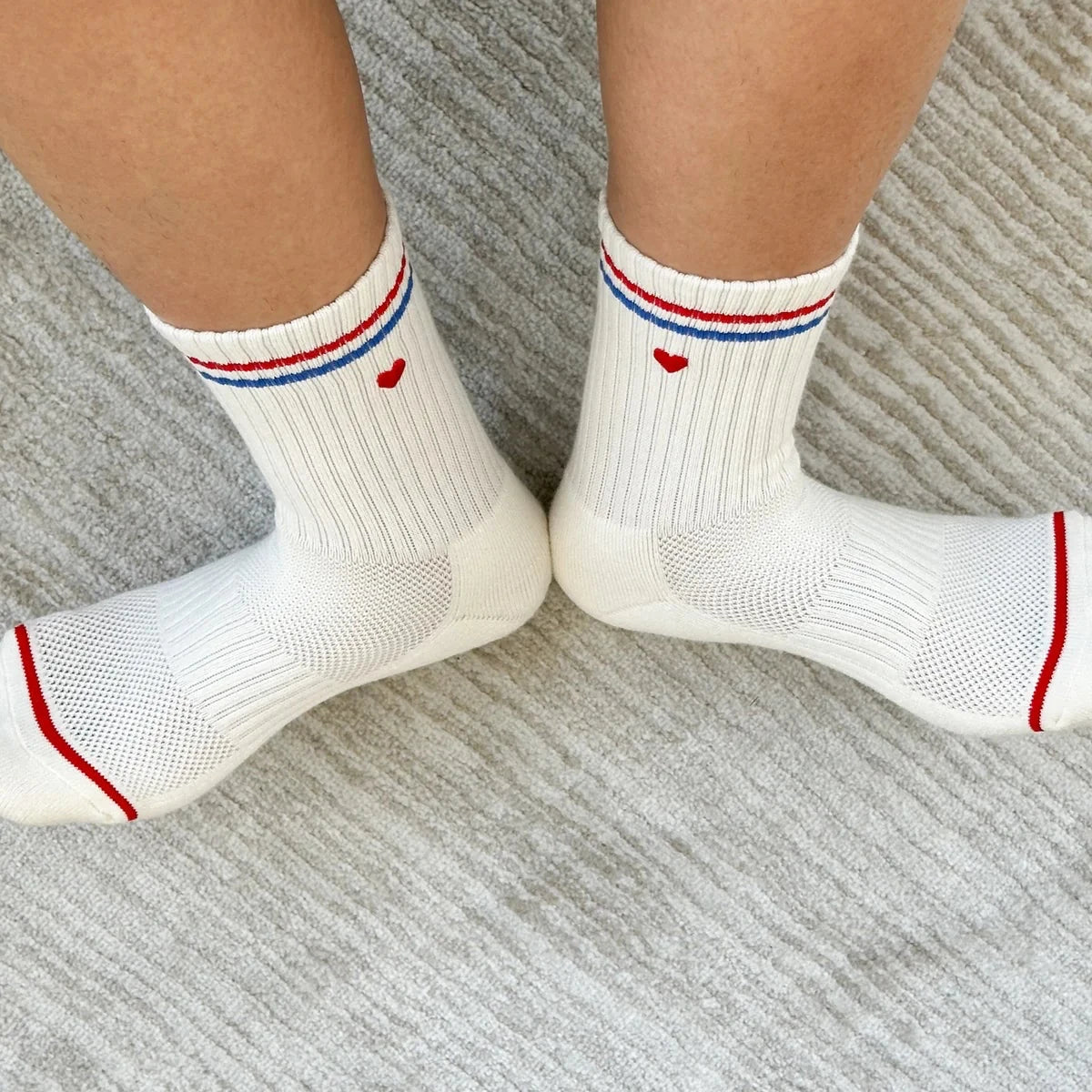 Embroidered Boyfriend Socks - Red / Blue